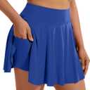 Womens Pleated Tennis Skirt High Waisted Split Athletic Running Skorts Casual Pickle Ball Golf Skirts with Pocket, Large
