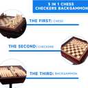 GSE Games & Sports Expert Wooden 3-in-1 Chess Checkers Backgammon Game Table Set with Game Pieces. Game Room Furniture