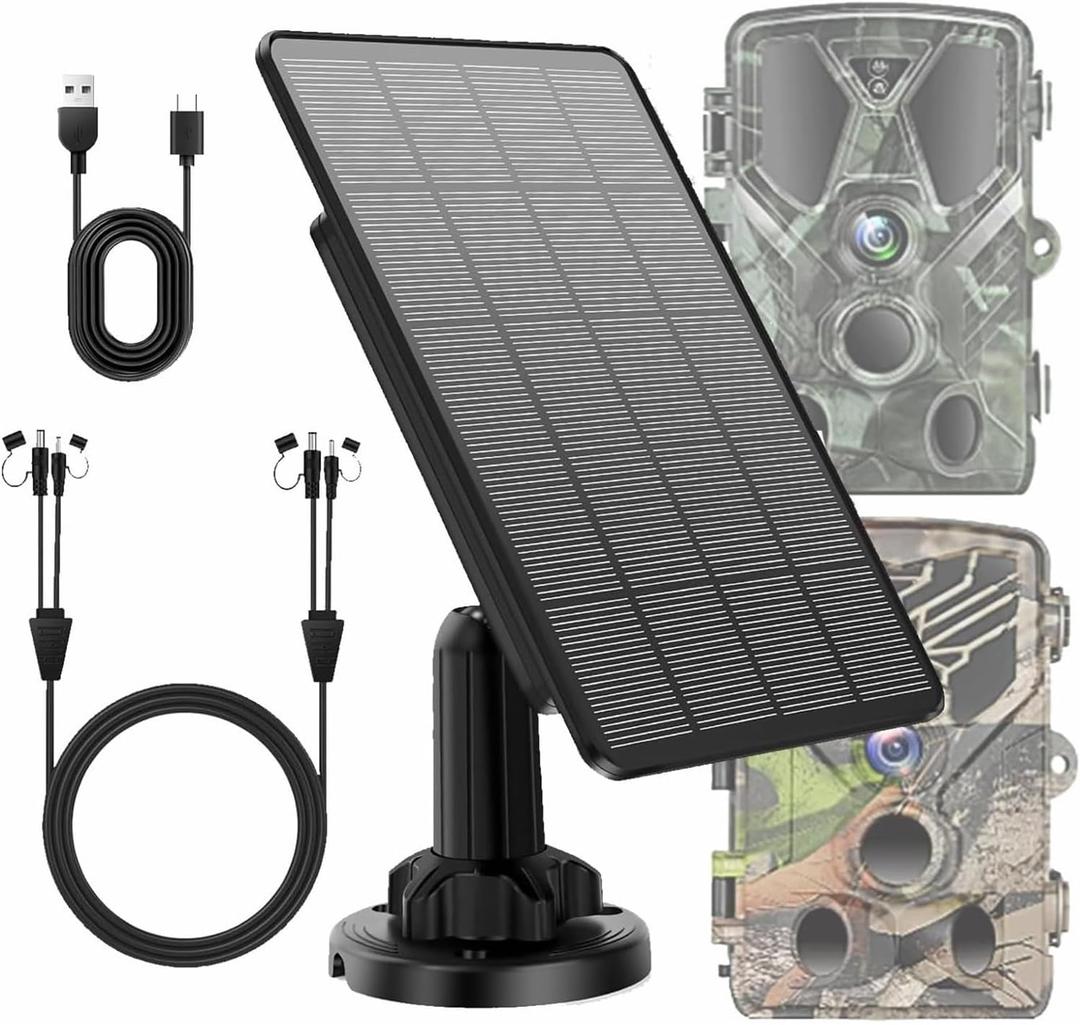 Solar Panel for Trail Camera, Solar Charger Kit with Built-in 5000mAh Rechargeable Lithium Battery - Output: 12V/1A, 6V/1.5A, IP66 Waterproof Portable Outdoor Power Supply Kit