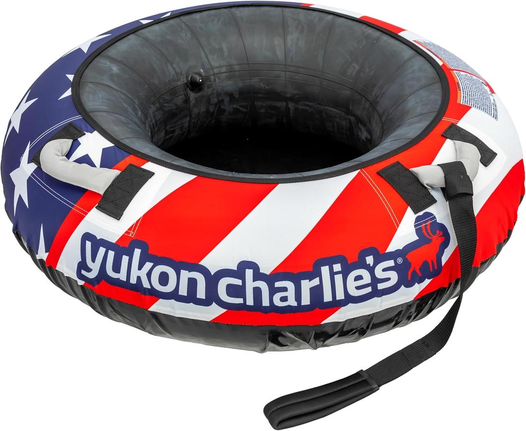 Yukon Charlie's Inflatable Snow Tube 46  Heavy-Duty Snow Sled with Polyester Cover, Slick PVC Bottom, and Foam Handles  Perfect for Kids Ages 7+