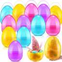12 Pcs Easter Giant Plastic Eggs 10 Inch Jumbo Large Translucent Fillable Easter Eggs with Handles Surprise Basket for Easter Decoration(Pink,Blue,Yellow,Purple)