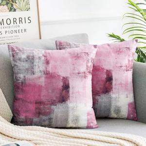 Miuyunya Pack of 2 Modern Pink Decorative Throw Pillow Covers 18x18 Inch Art Square Cushion Covers Abstract Oil Painting Pillowcases with Zippers Farmhouse Decor for Sofa Bedroom Living Room