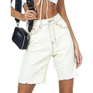 CHICZONE Womens Bermuda Jean Shorts Stretchy Mid Waisted Denim Shorts with Pockets (White)
