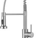DJS Kitchen Faucets with Pull Down Sprayer Brushed Nickel High Arc Single Handle 1 or 3 Holes Spring Kitchen Sink Faucet with Deck Plate for Farmhouse RV Vessel Basin