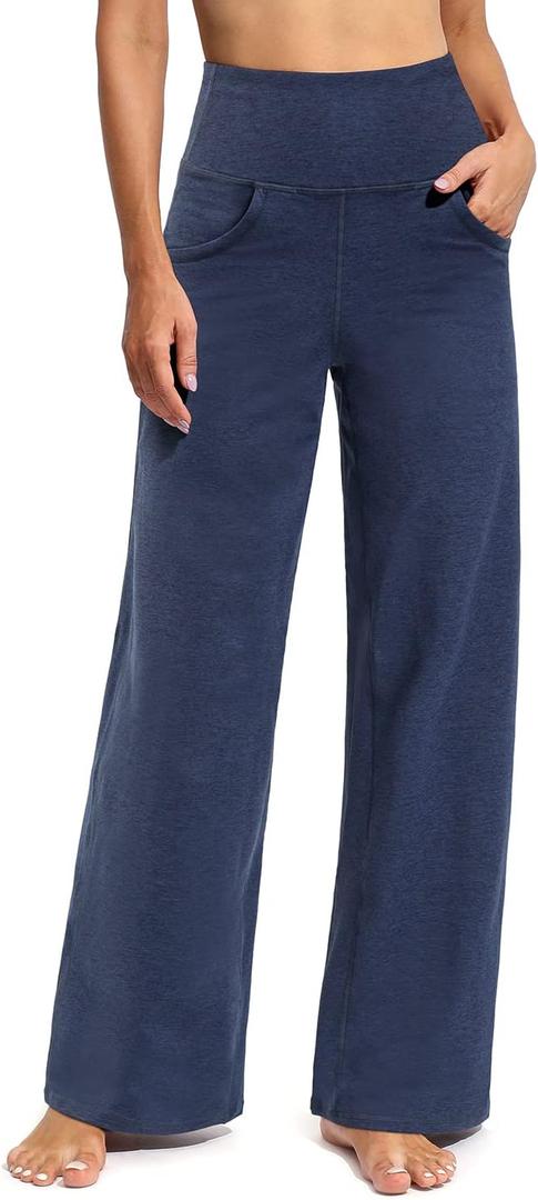 Promover Wide Leg Sweatpants for Women Loose Fit Casual High Waisted Yoga Pants with Pockets Stretch Comfy Work Pants (Navy Heather, S, 29")