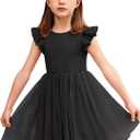 Arshiner Toddler Girls Summer Sundresses Crew Neck Tutu Gown Flower Girls Dresses for Party Wedding (Black, 6 Years)