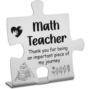 Math Teacher Appreciation Gifts, Thank You Gift for Math Teacher, School Education Team Office Coworkers Staff Appreciation Gifts, Stainless Steel Puzzle Desk Decor Sign, CSA398