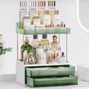 Bathroom Counter Organizer, 2-Tier 2-Drawer Makeup Organizer Countertop, Easy to Install, Ideal for Bathroom Storage, Vanity, Perfume, Large Skincare, Present, and More, DarkGreen