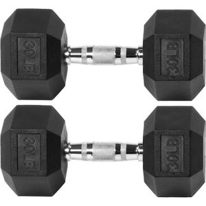 Fitvids Rubber Encased Hex Dumbbell with Anti-Slip Grip for Exercises and Fitness, Multiple Weight Options (30LBS, Black)