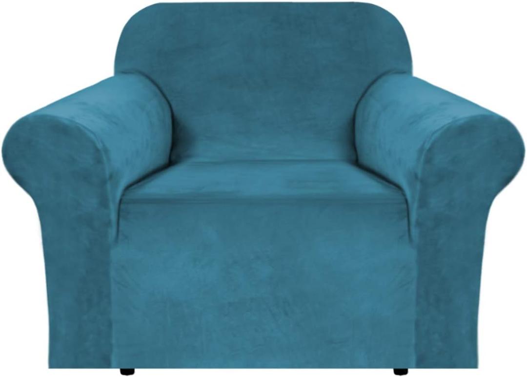 H.VERSAILTEX Stretch Velvet Armchair Cover Couch Covers 1 Cushion Chair Slipcover for Living Room Furniture Cover Crafted from Thick Comfy Rich Velour (Chair 31"-49", Peacock Blue)