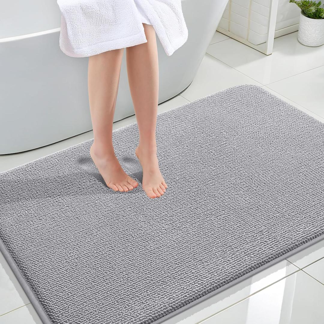 OLANLY Thick Memory Foam Large Bathroom Rugs 47x32, Extra Soft Absorbent Bath Rugs, Quick Dry Bath Mats, Non-Slip, Machine Washable Carpet for Bathroom, Tub and Shower, Home Decor Accessories, Grey