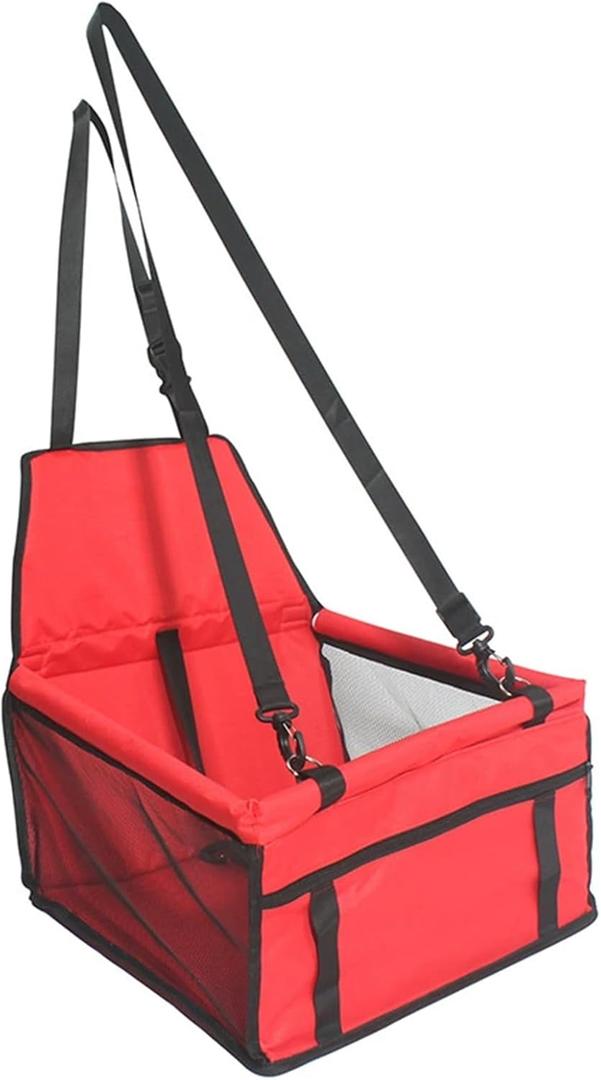 Small Dog Car SeatComfortable Front and Back seat pet beds, Portable Foldable seat, Breathable PVC Frame, Includes seat Belt, fits Small Dogs/Cats Weighing up to 15 pounds (Red, L)