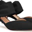 Coutgo Womens Low Kitten Heel Dress Shoes Pointed Toe Slip on Ankle Strap Cutout Elegant Party Wedding Pumps (10, Black)