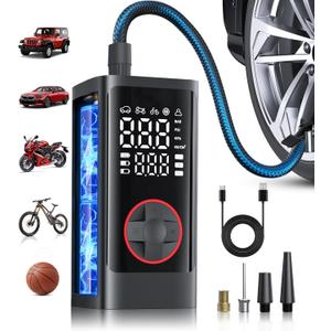 Tire Inflator Portable Air Compressor, 150PSI Cordless Air Pump for Car Tires, Electric Bike Tire Pump with Pressure Gauge, Auto Shut Off, LED Light for Car Motorcycle Bicycle Ball