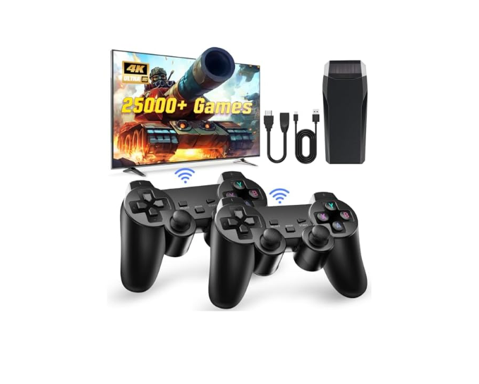 Retro Gaming Console, Retro Game Console, Wireless Retro Game Console, Plug & Play Video TV with 25000+ Built-in Games, 4K HDMI Output, and 2.4GHz Wireless Controller, 9 Classic Emulators, Black