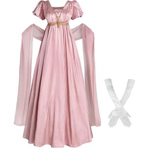 Nuoqi Regency Dresses Women 1800s Victorian Dress Empire Waist Ball Gown with Gloves (S)