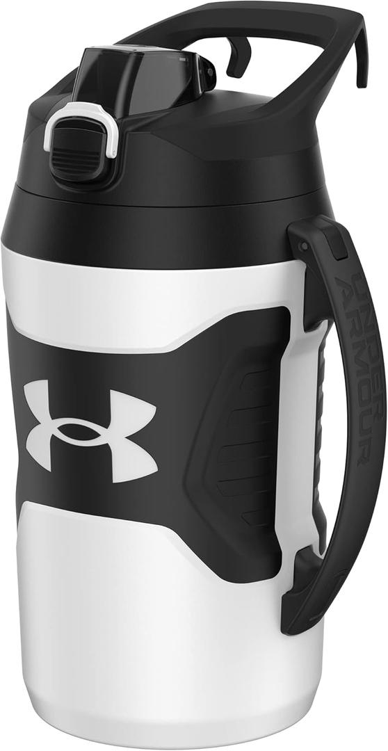 Under Armour Half Gallon Water Bottle Insulated, 64oz Insulated Water Bottle with Handle, Fence Hook, Leak Resistant, for Baseball, Football & More, White/Black