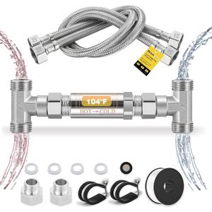 Replacement 304 Stainless Steel Sensor Valve Kit for Instant Hot Water Recirculating Pump System Includes a Bridge Valve, 2×20-Inch PEX Supply Lines Compatible With 500800, 500805