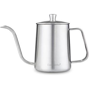 Easyworkz Gage Gooseneck Pour Over Coffee Kettle 12 oz Stainless Steel Hand Drip Long Narrow Spout, Silver