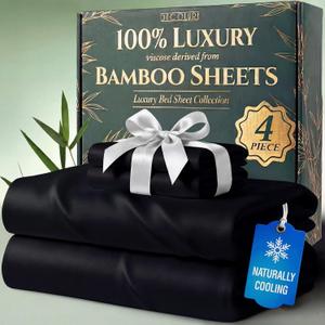 DECOLURE 100% Viscose Derived from Bamboo Sheets Twin Size - Luxury 4 Pc Naturally Cooling Sheets, Ultra Soft Bed Set - Deep 17" Pockets, Durable Double Stitching, Oeko Tex Standard (Black)