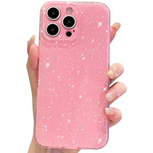 OWLSTAR for iPhone 16 Pro Case 6.3 inch, Cute Glitter Bling Thin Slim Cover, Shockproof Sparkly Shiny Soft Silicone Phone Case for Women Girls Girly (Pink) set of 2