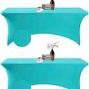 eccwai 2Pack Spandex Waterproof Rectangular Tablecloths, 6FT, Turquoise, Stretchable, Stain Resistant, All-Season, Party, Wedding, Banquet, Events