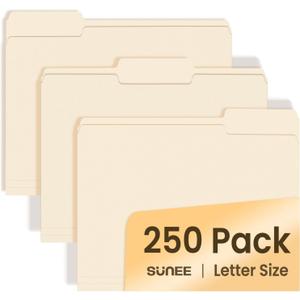 SUNEE Manilla Folders Letter Size (8.5 x 11 inches), 250 Per Box, 1/3 Cut Tab for Easy Labeling and Organization, Durable Standard Paper for Home, Office, School Filing