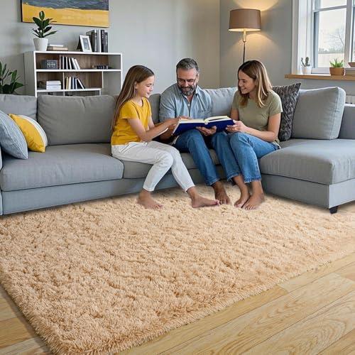 Pionblank Fluffy Area Rug for Bedroom 4x6 Feet, Indoor Plush Carpet, Shag Soft Bedside Rug, Cute Comfy Furry Rug for Living Room Dorm Girls Boys Room Nursery Decor, Camel