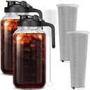 HomeCheer 2 Set 64 oz (2 Quart), Black Cold Brew Coffee Maker, Iced Tea Machines, Thick Glass with Pour Spout Handle Lid, Stainless Steel Filter for Iced Coffee, Fruit Drinks or Sun Tea (2)