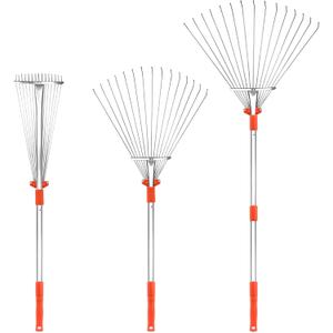 Buyplus Adjustable Garden Leaf Rake - 24 to 63 Inch Telescopic Metal Expandable Folding Leaves Rake, Metal Rake for Leaves, Yard Rakes for Lawn Yard, Flowers Beds, Orange
