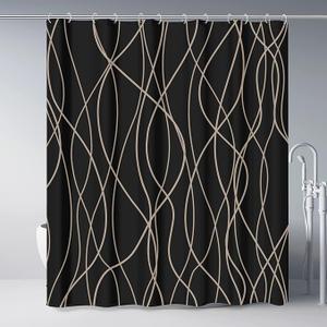 Punkray Black and White Striped Wavy Line Fabric Shower Curtain for Bathroom with 12 Hooks, Shower Curtains for Bathroom 72 Inches Long, Weighted Hem,Waterproof Bath Accessories Hotel Style