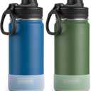 koodee Water Bottle 2 Pack 16 oz Stainless Steel Vacuum Insulated Water Bottle Wide Mouth Sports Flask with Leakproof Spout Lid (Navy and Grass Green)