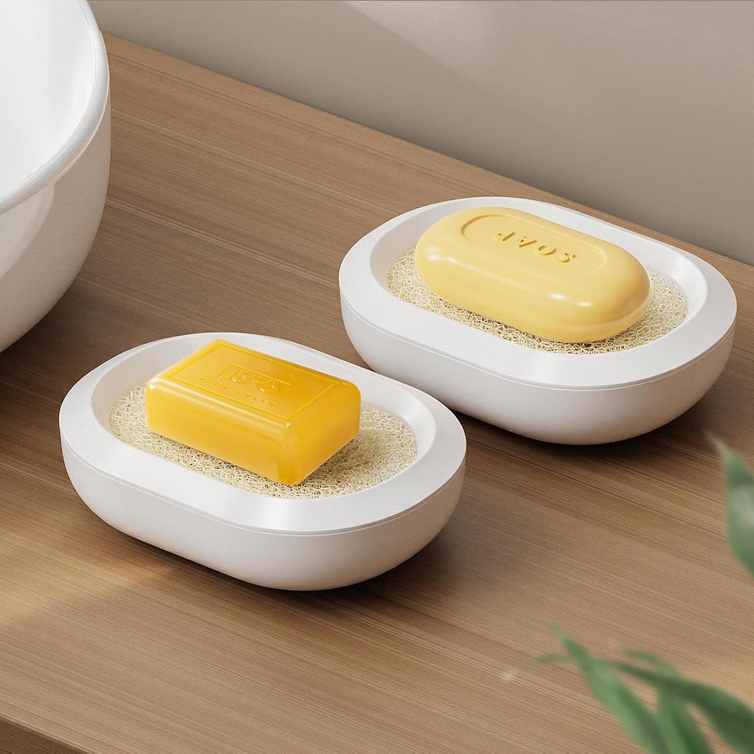 2-Pack Soap Dishes for Bathroom Bar Soap, Plastic Soap Dish with Sponge Drainage Layer, Bar Soap Dish Holder Keeps Soap Dry Easy Cleaning for Bathroom Sink & Shower