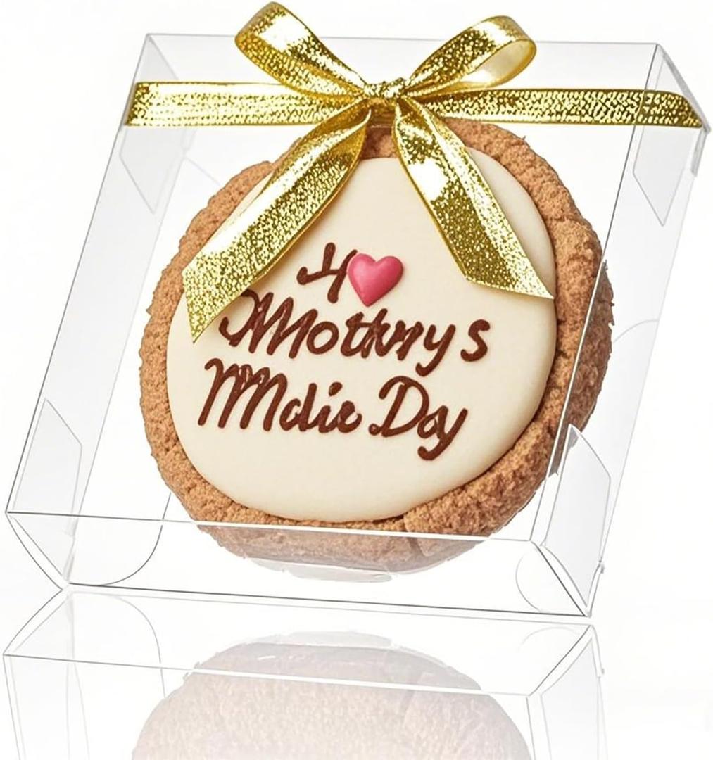 100 Pack 4x4x1.2inch Clear Single Cookies Boxes Small Bakery Boxe Macaron Boxes Brownie BoxesPastry Boxe for Easter Mother's Father's Christmas Birthday Day