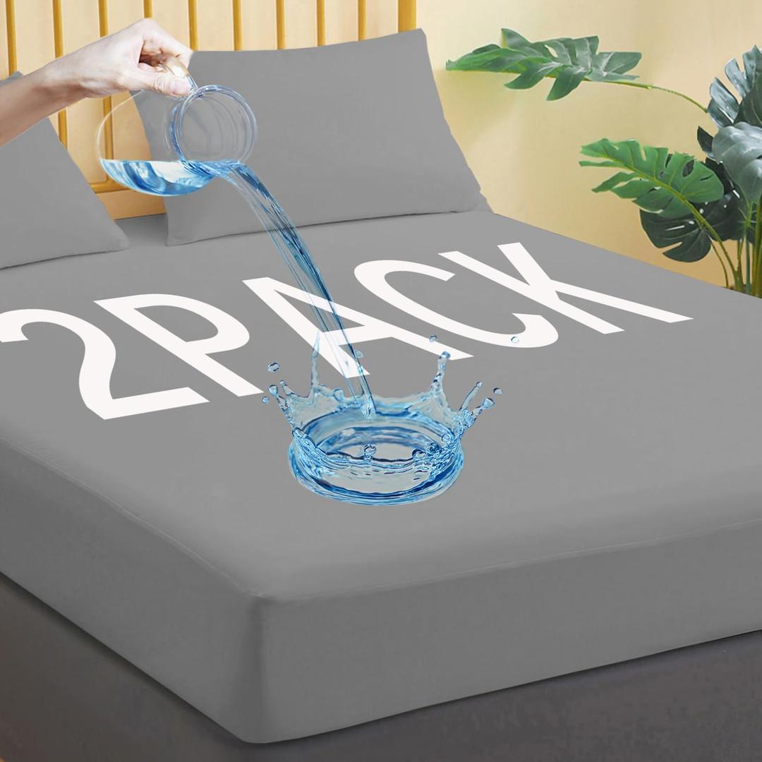 Waterproof Mattress Protector Twin XL Size, 2 Pack Breathable Mattress Cover, Fitted Deep Pocket Mattress Pad Cover Stretches up to 21 Inches, Soft Noiseless Bed Cover