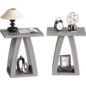 End Tables Living Room, Side Table Beside Sofa, Nightstand for Bedroom, Couch Side Table with Shelf, Modern End Table for Living Room, Grey End Table Set of 2