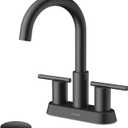 Hurran 4 Inch Bathroom Faucet for Sink 3 Hole, Matte Black Bathroom Faucet with Pop-up Drain and 2 Supply Hoses,Stainless Steel Lead-Free 2-Handle Centerset Faucet for Sink Vanity RV