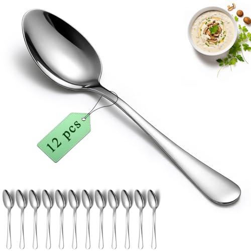 Dinner Spoons Set 12pcs, 7.36" Soup Spoon Berglander Food Grade Stainless Steel Silverware Spoons, Metal Tablespoon for Home, Kitchen or Restaurant Mirror Polished, Dishwasher Safe