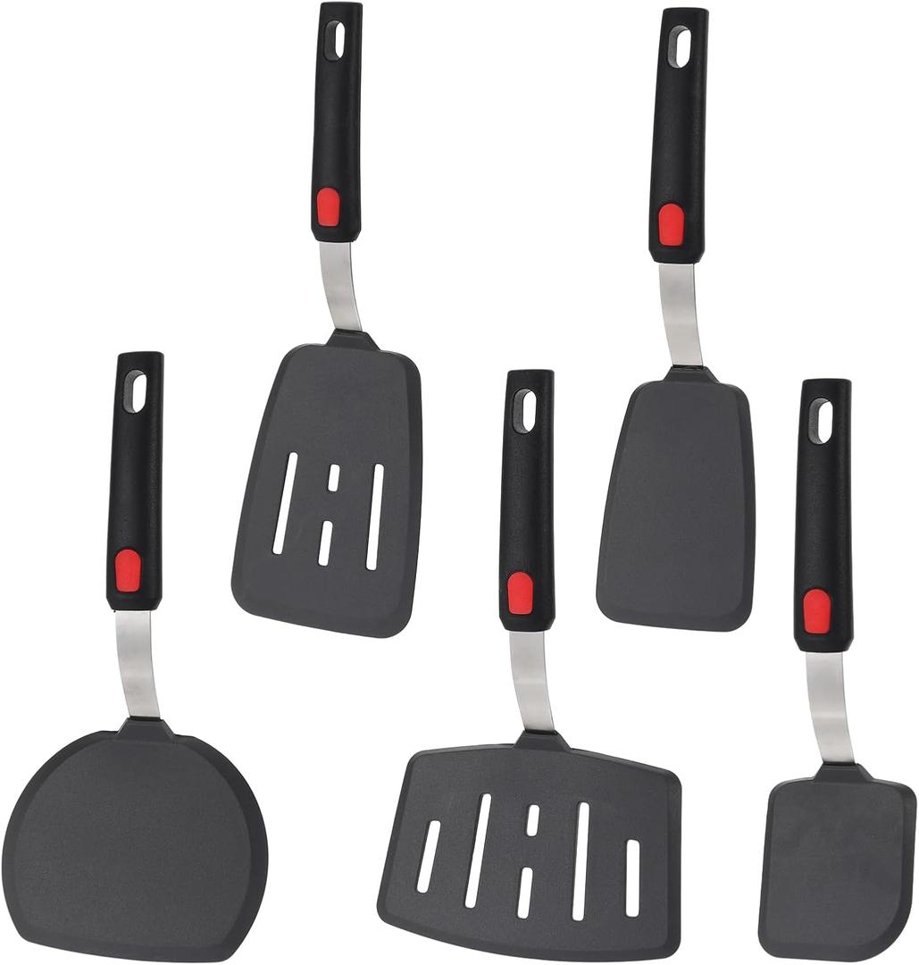 5-Piece Silicone Spatula Turner Set, Non Stick Spatula, Silicone Pancake Turner for Nonstick Cookware, 600°F Heat Resistant Kitchen Utensils Dishwasher Safe