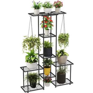 Plant Stand Indoor Outdoor, Metal 6 Tier Tall Hanging Plant Shelf for Multiple Flower Planter Large Heavy Duty Ladder Plant Holder for Garden, Black (y-201)