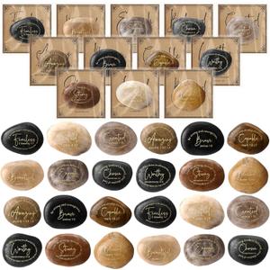 Geelin 24 Sets Bible Verses Scripture Stones with Christian Inspirational Card Religious Rocks Engraved Stones with Prayer Words for Women Men (Elegant)