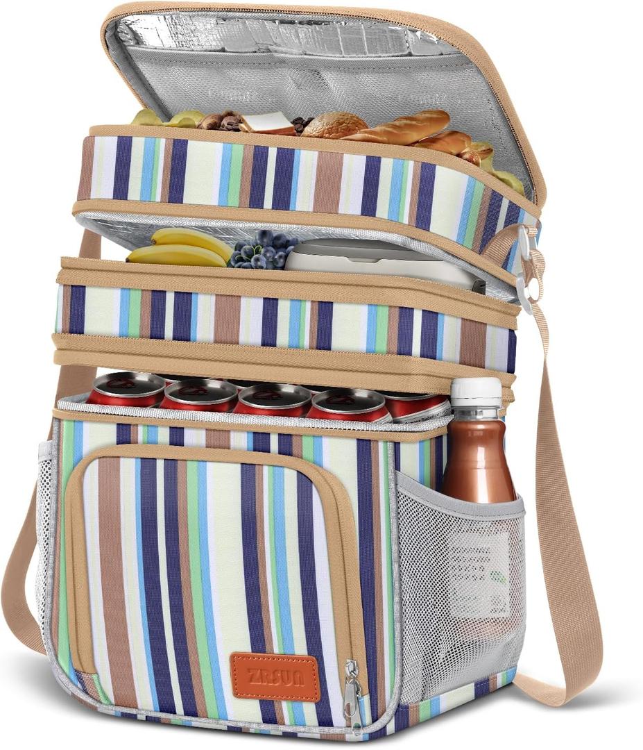 ZRSUN Insulated Lunch Bag for Women Men, Reusable 3 Layers Lunch Box Women, Expandable Reusable Water-resistant Lunch Box for Work Travel Office Picnic Hiking (Stripe)
