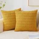 MIULEE Pack of 2 Mustard Yellow Corduroy Decorative Throw Pillow Covers 18x18 Inch Soft Boho Striped Pillow Covers Modern Farmhouse Home Decor for Sofa Living Room Couch Bed (18" x 18" (Pack of 2))