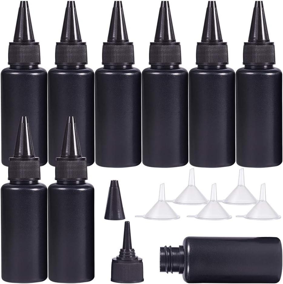 BENECREAT 30 Packs 1oz Black Plastic Squeeze Dispensing Bottles UV Glue Bottles with Caps, 5PCS Funnel Hoppers for UV Resin, DIY Crafts, Glue, Liquids