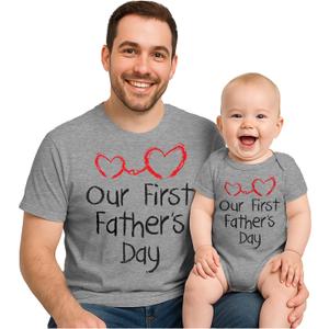 Tstars Our First Father's Day Dad and Baby Matching Outfits | New Dads Gift Adult Shirt and Infant Bodysuit (Dad X-Large / Baby 6M (3-6M))