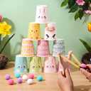 Hollowfly Easter Games Stacking Cups Set with 50 Bunny Egg Cup 3 Wooden Catapults 24 Foam Balls for Easter Party Favor Supplies Fun Holiday Activity Carnival Prize Family Indoor Outdoor Party Game