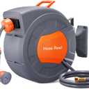 GAOMON Retractable Garden Hose Reel - 1/2 in x 100 ft, Wall Mounted, 9-Function Sprayer, Any Length Lock, 180 Swivel, Automatic Rewind & Slow Return System