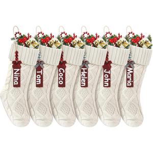 Doitory Christmas Stockings 18 Inches,Long Knitted Stocking with Name Tags, Christmas Decoration Hanging Stockings Fireplace Xmas Tree Ornaments for Home Family, 6p-white-gj