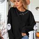 HEBBE Spooky Season Sweatshirts Halloween Ghost Sweatshirt Women - Halloween Graphic Crewneck Tops Casual Sweater (Black, XL)
