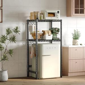 Homeiju 2-Tier Mini Fridge Stand, Adjustable Heavy Duty Storage Shelves, Metal Shelving Rack Mini Fridge and Microwave Storage Shelf for College Rooms Kitchen, Office, 52.8Hx17.7Dx22.8W